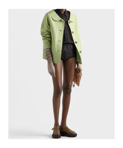 Prada Nappa Jacket Long Sleeves Notched Collar In Green