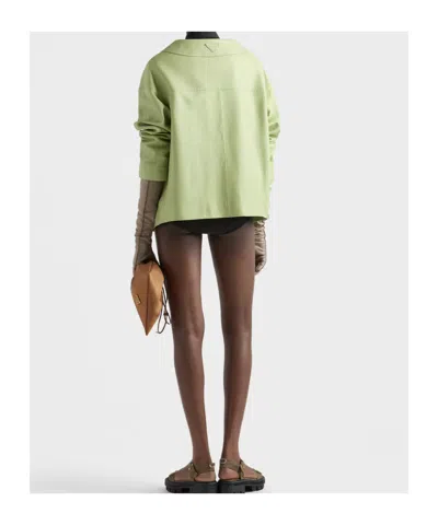 Prada Nappa Jacket Long Sleeves Notched Collar In Green