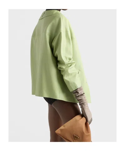 Prada Nappa Jacket Long Sleeves Notched Collar In Green