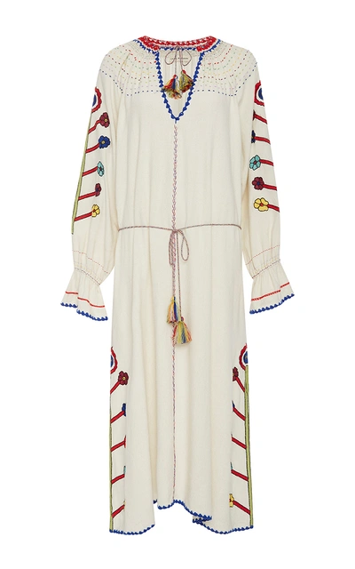 Ulla Johnson Natalia Crochet-trimmed Embroidered Silk-noil Midi Dress In Natural