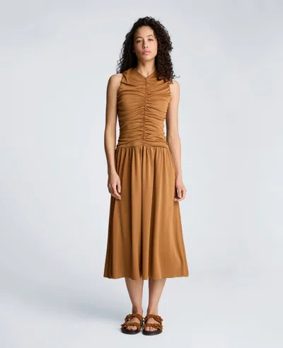 Kenneth Cole Drawstring Ruched A-line Midi Milano Jersey Dress In Multi