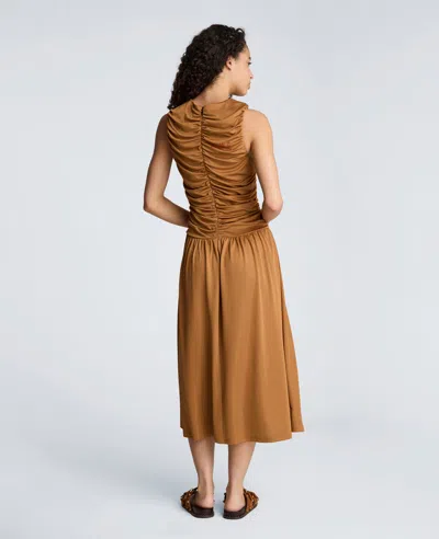 Kenneth Cole Drawstring Ruched A-line Midi Milano Jersey Dress In Multi