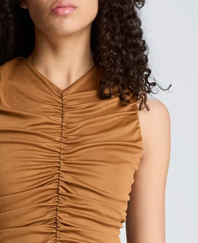Kenneth Cole Drawstring Ruched A-line Midi Milano Jersey Dress In Multi
