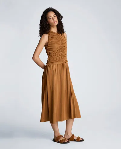 Kenneth Cole Drawstring Ruched A-line Midi Milano Jersey Dress In Multi