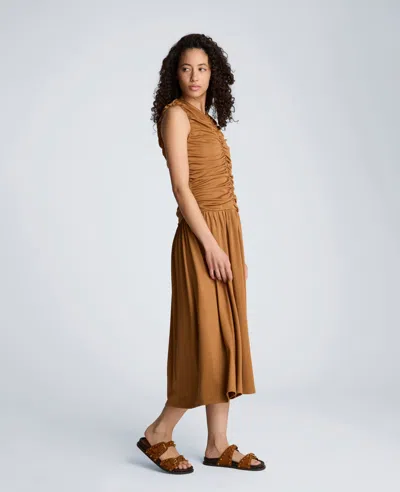 Kenneth Cole Drawstring Ruched A-line Midi Milano Jersey Dress In Multi