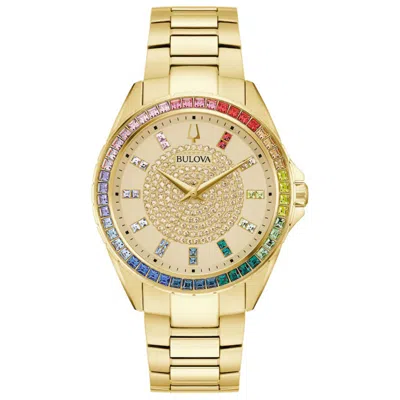 Bulova Classic Crystal Mens Crystal Accent Gold Tone Stainless Steel Bracelet Watch 97a179