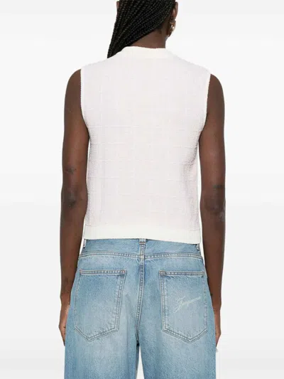 Balmain Knit Top Button Detail Sleeveless Round Neck In Pink