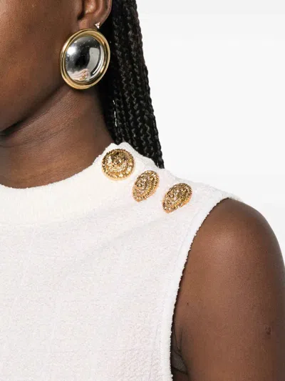 Balmain Knit Top Button Detail Sleeveless Round Neck In Pink