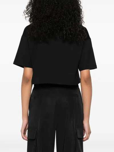 Balmain Black Round Neck Logo Detail Crop T-shirt In Black