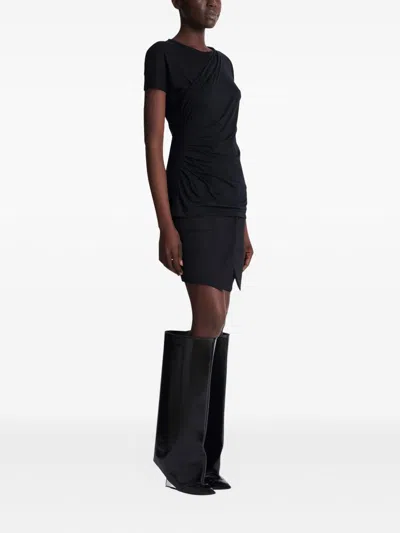 Balmain Black Round Neck Draped Design T-shirt In Black