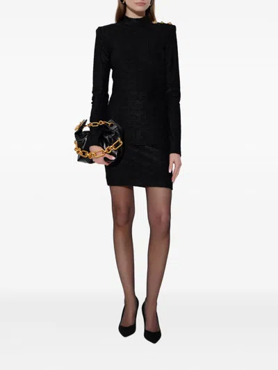 Balmain Monogram Midi Skirt Textured Patterned Design In Black