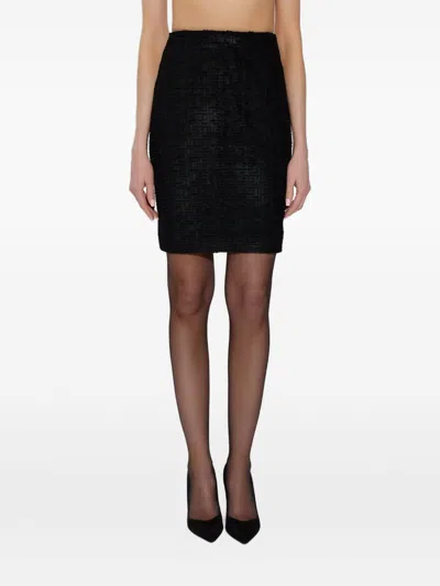 Balmain Monogram Midi Skirt Textured Patterned Design In Black