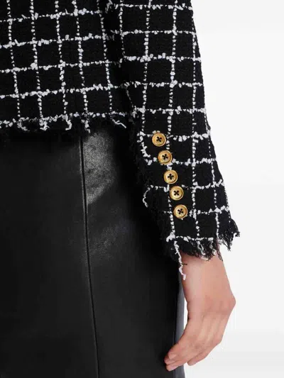 Balmain Black Checks Round Neck Blazer In Black