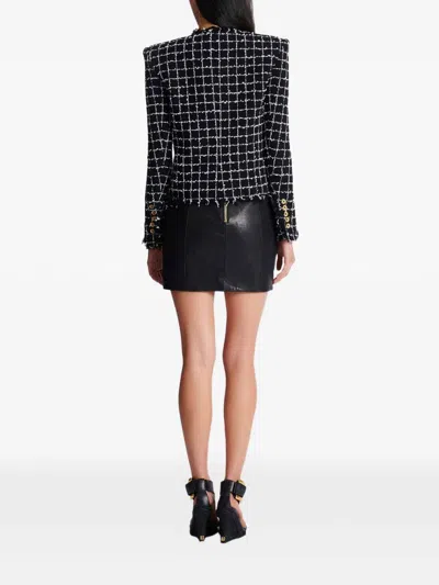 Balmain Black Checks Round Neck Blazer In Black