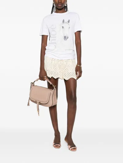 Chloé Cotton Crew Neck Graphic Short Sleeve T-shirt In White
