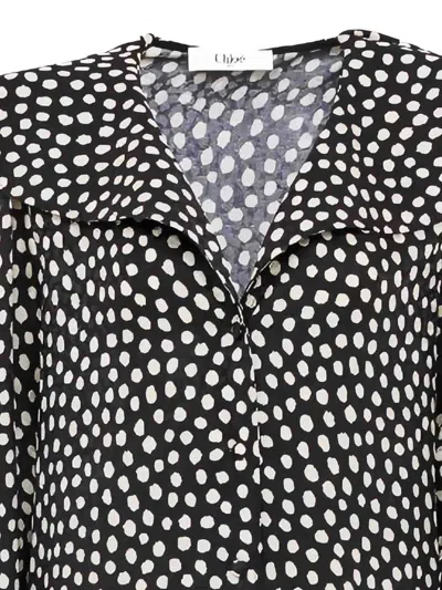 Chloé Dots-print Silk Jacquard Capelet Long-sleeve Mini Dress In Multi