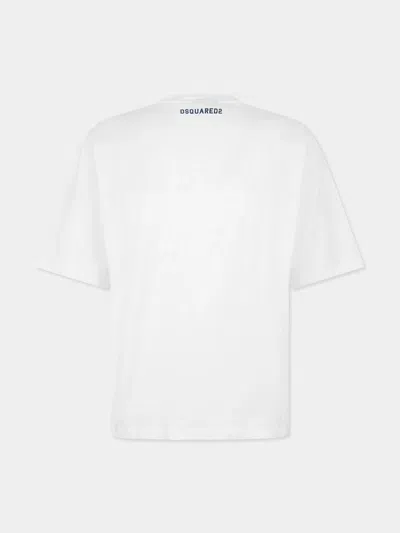Dsquared2 Men White T-shirt With Logo Print On The Front In Cotton Man In White