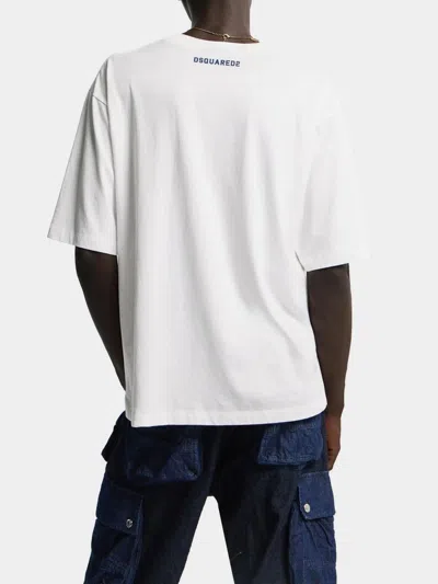 Dsquared2 Men White T-shirt With Logo Print On The Front In Cotton Man In White