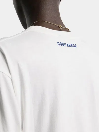 Dsquared2 Men White T-shirt With Logo Print On The Front In Cotton Man In White