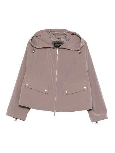 Emporio Armani Full-zip Nylon Blouson With Hood In Gray