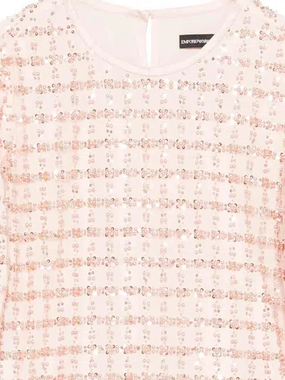 Emporio Armani Tulle Top With Sequin And Bead Embroidery In Pink