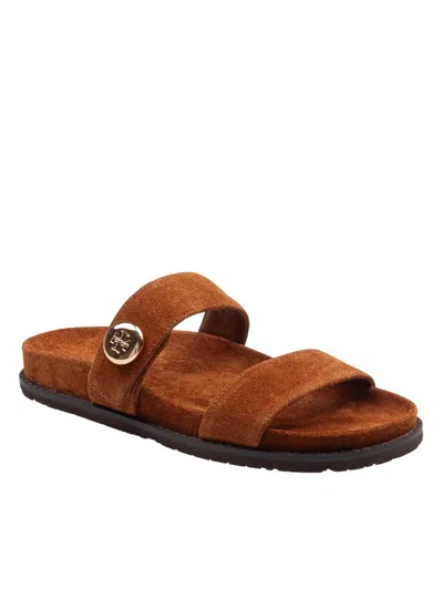 Tory Burch Romy Brown Sandals With Logo Plaque On The Front In Suede Woman In Brown