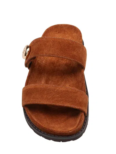 Tory Burch Romy Brown Sandals With Logo Plaque On The Front In Suede Woman In Brown