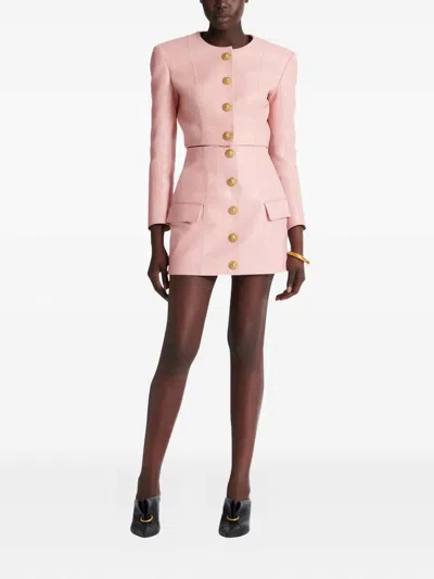 Balmain Short Lambskin Skirt With Buttons In Animal Print