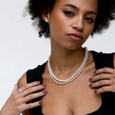 Dower & Hall White Timeless Freshwater Pearl Studs In Silver