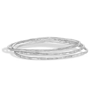 Dower & Hall 2mm Hammered Nomad Bangle Set In Silver