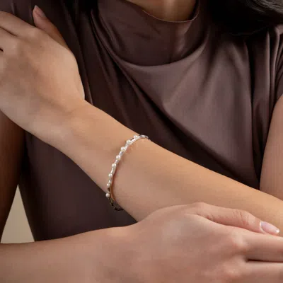 Dower & Hall Waterfall White Freshwater Pearl Bangle In Silver