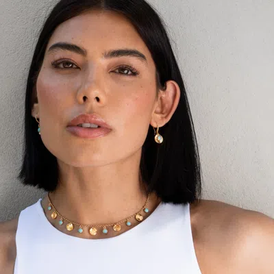 Dower & Hall Hammered Disc & Turquoise Array Earrings In Metallic
