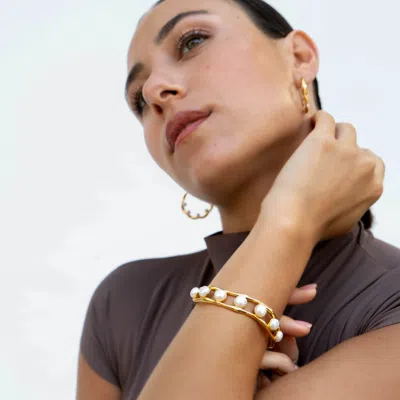 Dower & Hall Waterfall White Pearl Cuff Bangle In Metallic