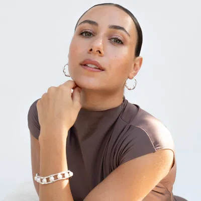 Dower & Hall Waterfall White Pearl Cuff Bangle In Metallic