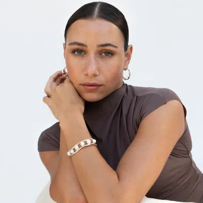 Dower & Hall Waterfall White Pearl Cuff Bangle In Metallic