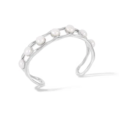 Dower & Hall Waterfall White Pearl Cuff Bangle In Metallic