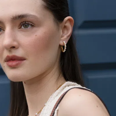 Dower & Hall Large White Timeless Pearl Hoops In Metallic