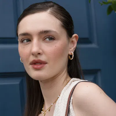 Dower & Hall Large White Timeless Pearl Hoops In Metallic