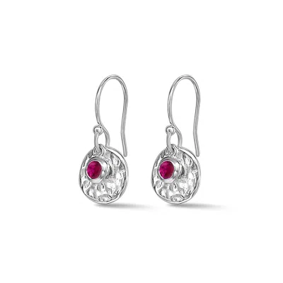 Dower & Hall Hammered Disc & Ruby  Array Earrings In Gold