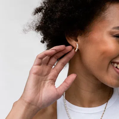 Dower & Hall Medium Timeless Pearl Huggie Earrings In Silver