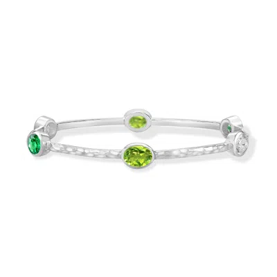 Dower & Hall Oval Green Garnet, Peridot & Topaz Array Bangle In Gold