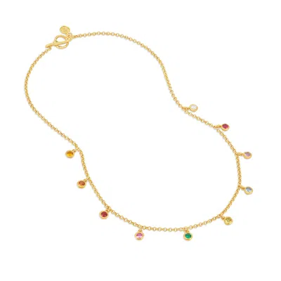 Dower & Hall Mixed Gemstone Array Chain Necklace In Gold