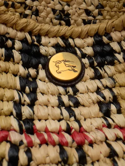 Burberry Womens Sand Small Margate Check Raffia Hobo Bag In Brown