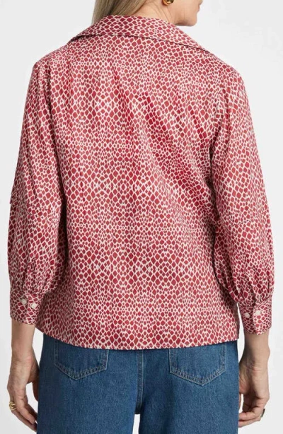 Foxcroft Frankie Abstract Print Cotton Sateen Popover Top In Red