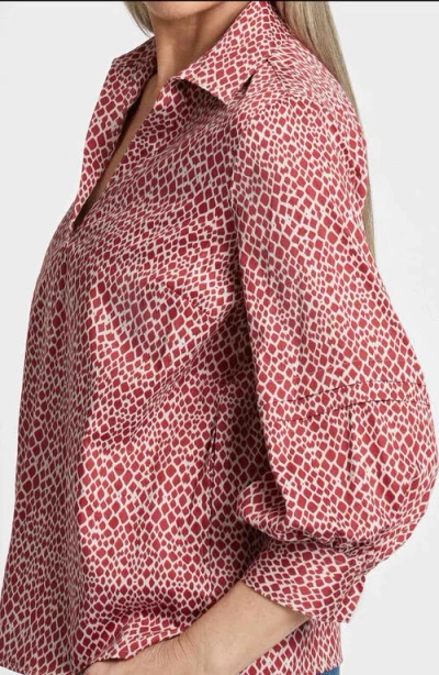 Foxcroft Frankie Abstract Print Cotton Sateen Popover Top In Red