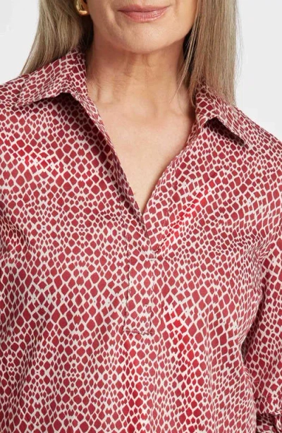 Foxcroft Frankie Abstract Print Cotton Sateen Popover Top In Red