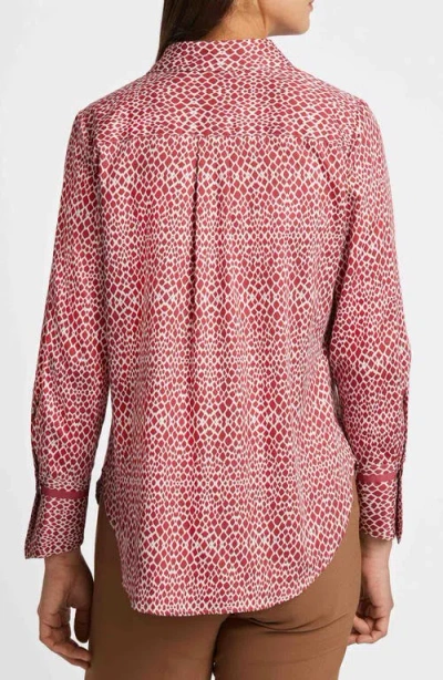 Foxcroft Iris Abstract Print Cotton Sateen Button-up Shirt In Red