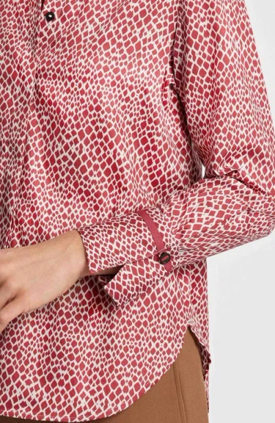 Foxcroft Iris Abstract Print Cotton Sateen Button-up Shirt In Red