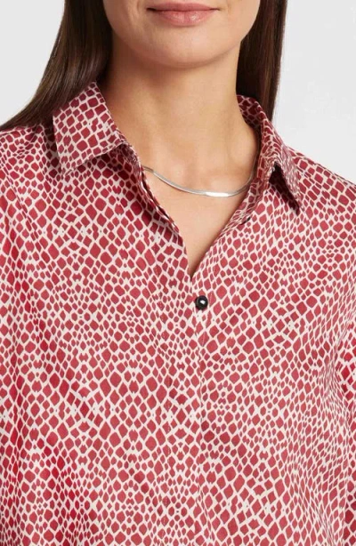 Foxcroft Iris Abstract Print Cotton Sateen Button-up Shirt In Red