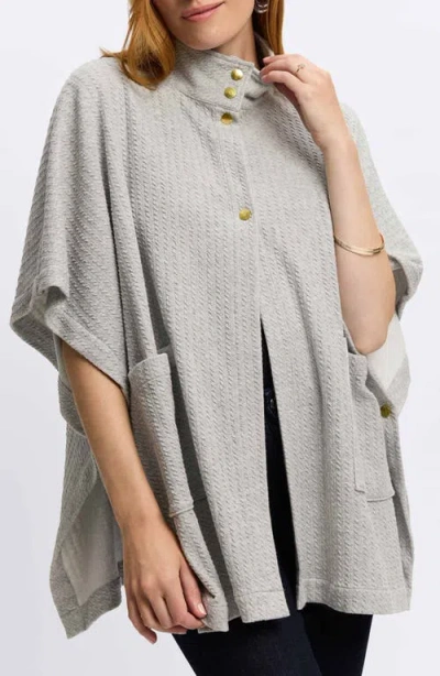 Foxcroft Aspyn Cable Stitch Snap Front Knit Cape In Gray